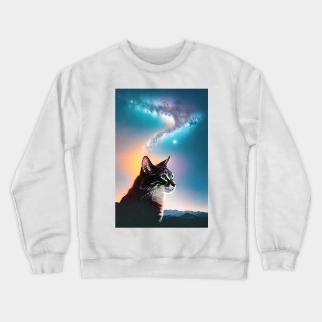 Galaxy Cat Double Exposure - Modern Digital Art Crewneck Sweatshirt by Ai-michiart